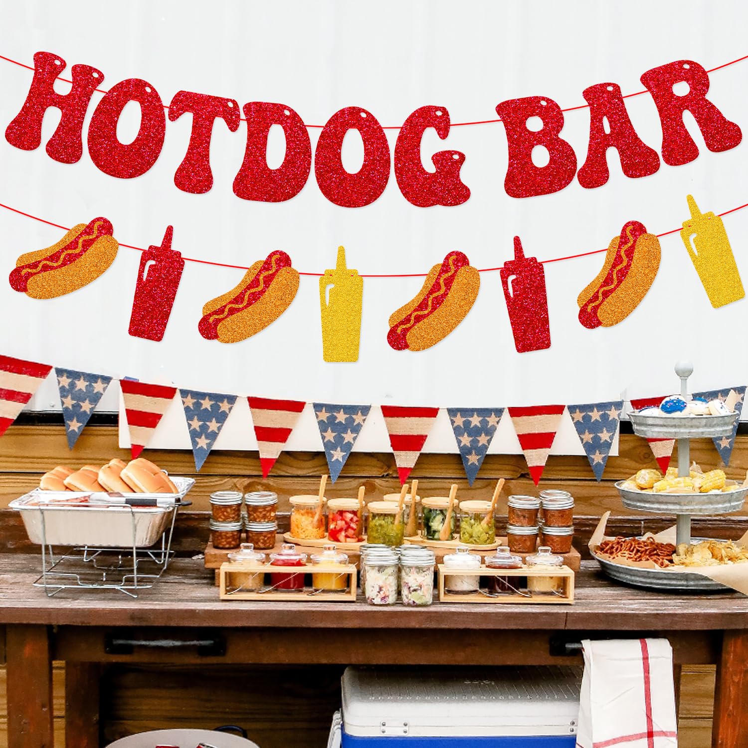 Hotdog bar Banner Hotdog Birthday Party Supplies for Children Kids Sausage Bday Party Decorations