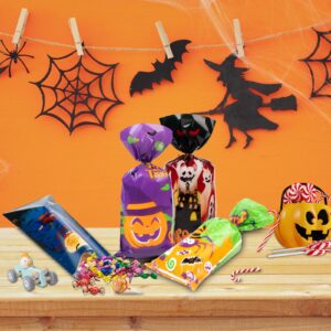 100 Pcs Halloween Cellphane Candy Bags Halloween Plastic Clear Treat Bags Plastic Trick or Treat Bags for Candy Cookie Goodies for Halloween Party Supplies Halloween Candy bags