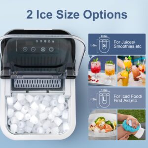 Greatrue Countertop Ice Maker, 9 pcs/6 mins, 2 Sizes, 33 lbs/Day, Self-Cleaning Portable Ice Maker with Ice Scoop and Basket for Home/Camping/Kitchen/Party (Stainless Steel)