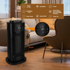 BNTET Space Heater with Humidifier, Ceramic Heater for Indoor Use, Fast Heating, Oscillating, Electric Heater with Thermostat, Remote Control, 3D Flame Effect, Portable Heater for Home, Office