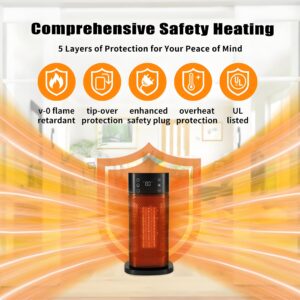 BNTET Portable Space Heater Indoor–Fast Heating, PTC Ceramic Heating with Remote, Electric Heater with Thermostat, 70°Oscillating, 12H Timer, Safety Protection, Ideal for bedroom, Office and Indoor