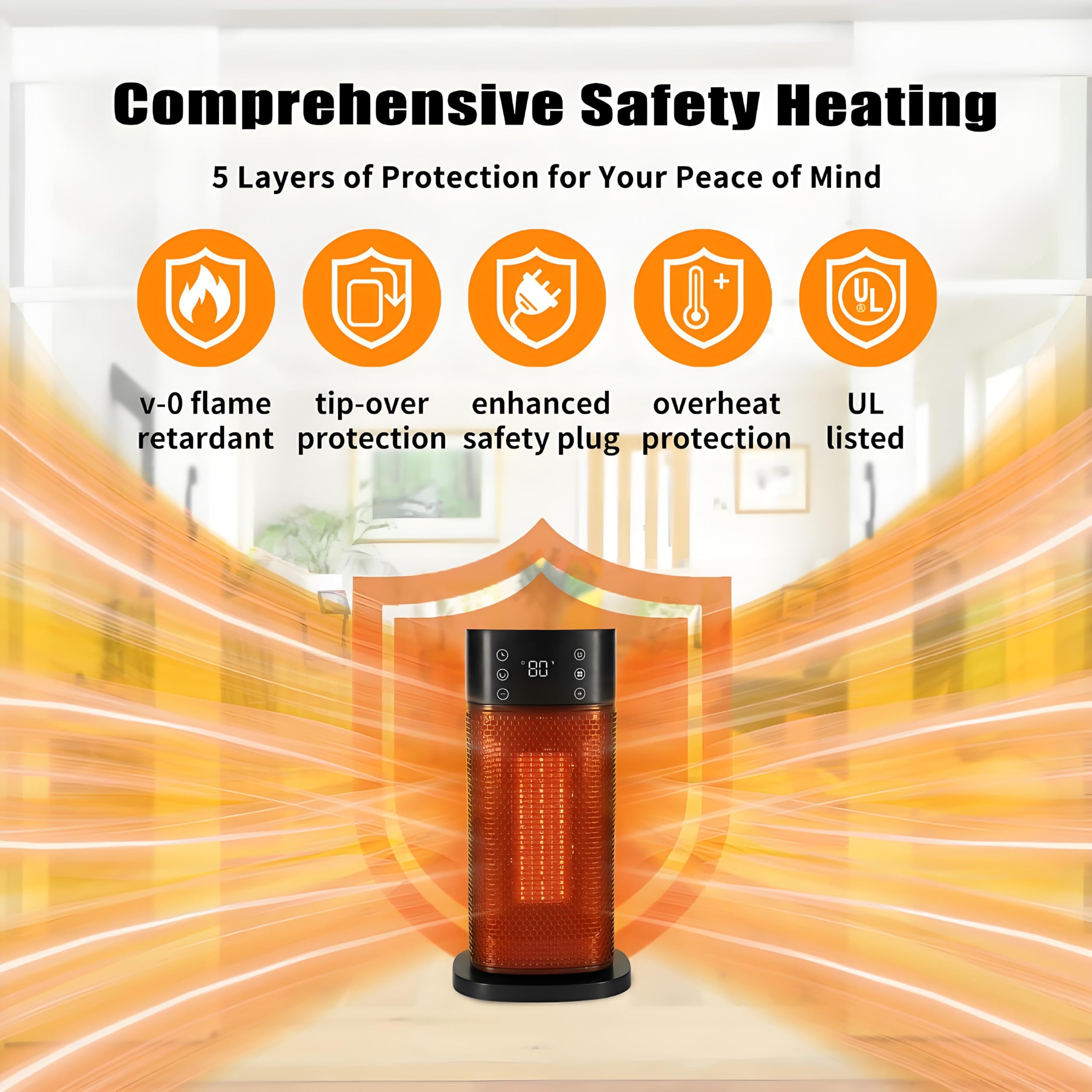 BNTET Portable Space Heater Indoor–Fast Heating, PTC Ceramic Heating with Remote, Electric Heater with Thermostat, 70°Oscillating, 12H Timer, Safety Protection, Ideal for bedroom, Office and Indoor