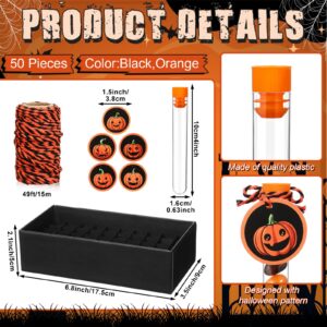 Photect 50 Set Halloween Test Tubes 100 x 16 mm Clear Plastic Tubes with Caps 10 ML Candy Tubes for Candy Storage, Scientific Experiments, Halloween Party Favors