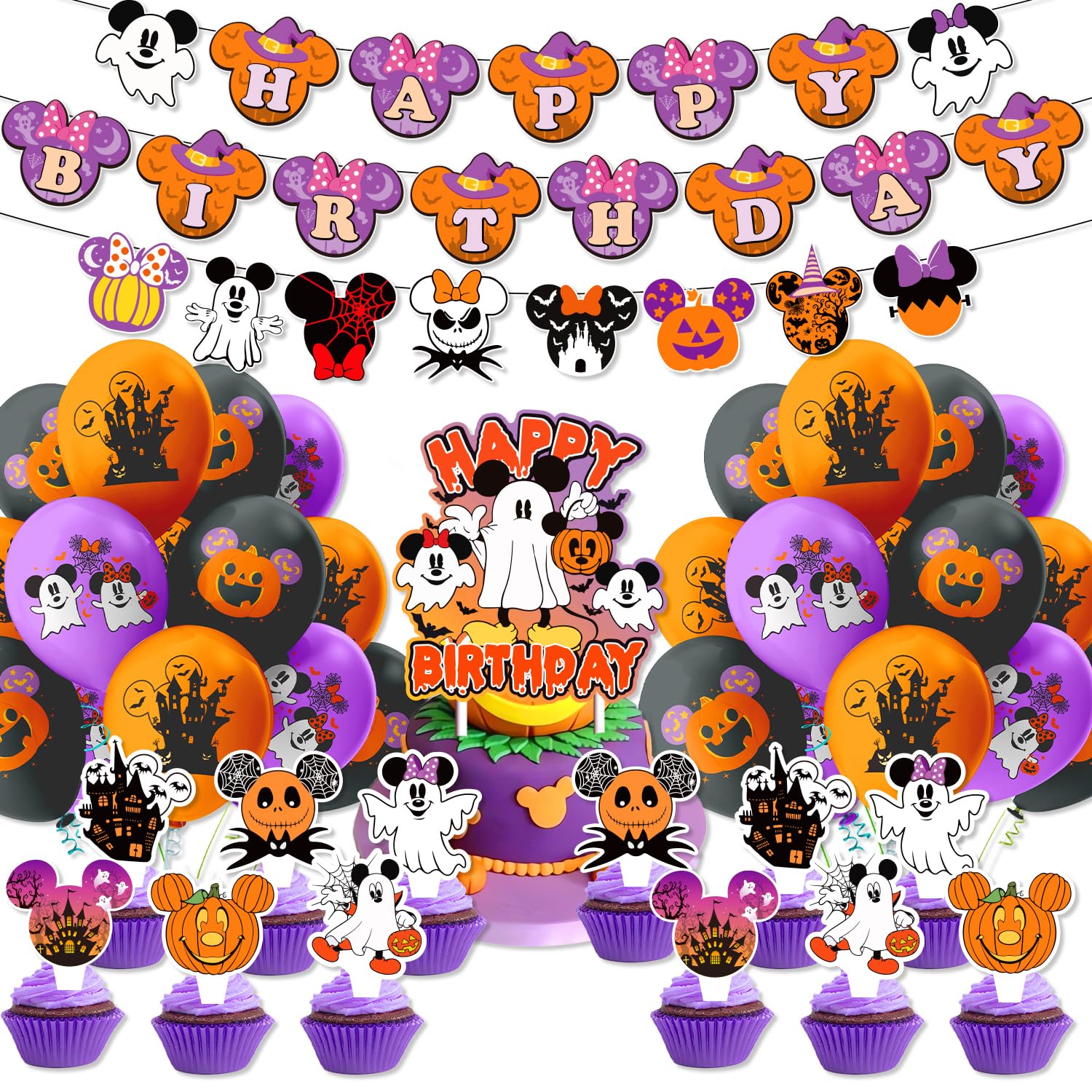 Halloween Mouse Party Decoration Halloween Mouse Party Theme Banners Latex Balloons Cupcake Toppers for Baby ShowerParty Decoration