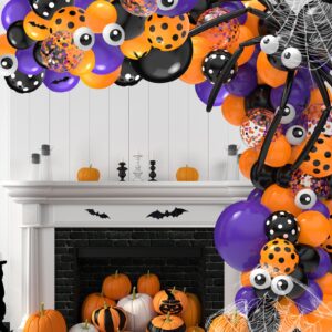 Oomloid 126 Pcs Halloween Balloon Garland Arch Kit, Halloween Party Decorations Include Spider Web, Bats, Purple Orange and Black Balloons for Halloween Birthday Party Supplies Decor