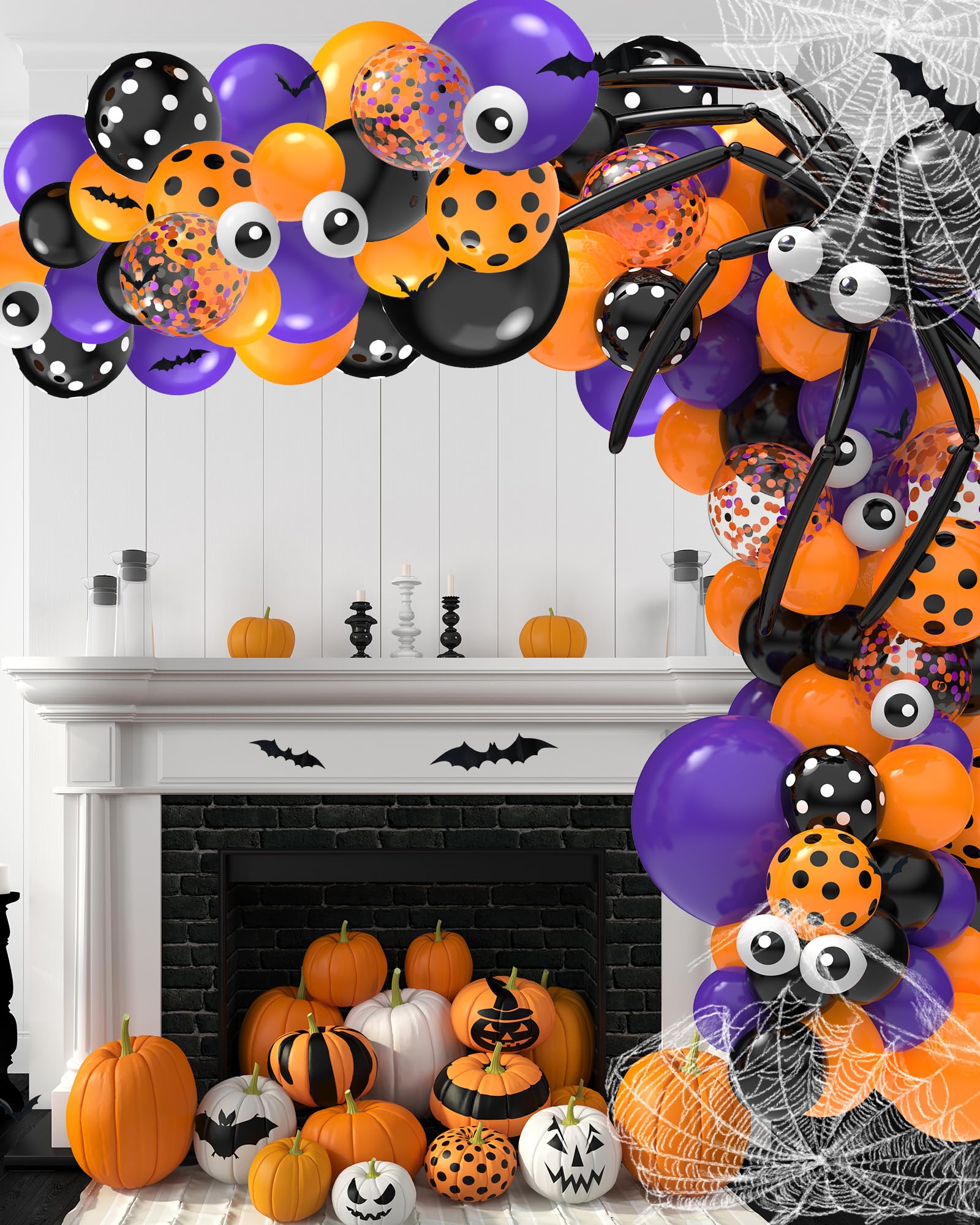 Oomloid 126 Pcs Halloween Balloon Garland Arch Kit, Halloween Party Decorations Include Spider Web, Bats, Purple Orange and Black Balloons for Halloween Birthday Party Supplies Decor