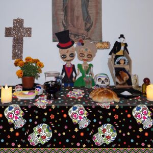 Hxezoc 3 Pack Day of The Dead Tablecloths, Disposable Plastic Skull Party Table Cover for Dia De Los Muertos Party Mexican Festival Holiday Party Decorations Outdoor Indoor Party Supplies