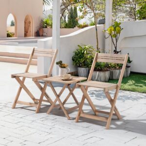 SUNSITT Patio Furniture Set 3 Piece Acacia Wood Bistro Table and Chairs Set of 2 Outdoor Bistro Patio Set Folding Patio Chairs and Square Table for Balcony, Porch, Garden