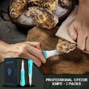 JASON Non-Slip Oyster Shucking Knife - 2 Pcs Stainless Steel Oyster Shucker Updated Clam Knife with Gift Box, Seafood Opener Tools Kit