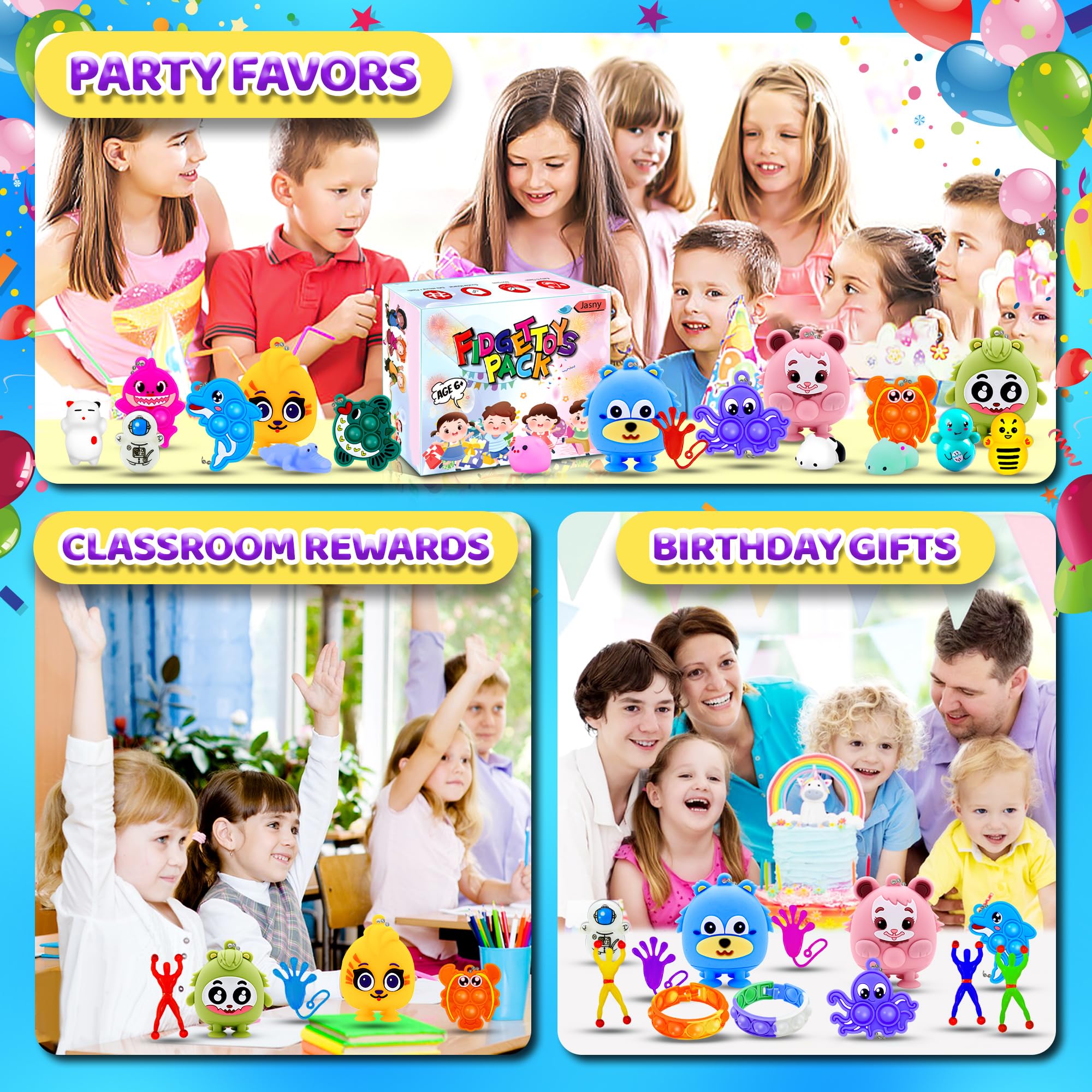 107Pcs Party Favors for Kids, Fidget Toy Pack Stocking Stuffers Birthday Gift Toys, Carnival Reward Classroom Prizes ,Treasure Box Toys Goodie Bag Stuffers Pinata Fillers for Kids 8-12