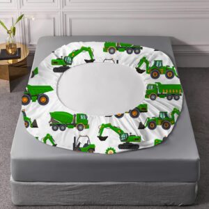 EDGZKO Sheet Set Green Tractor: Queen Size Cartoon Excavator Truck Bed Sheets for Boys Kids Toddler Deep Pocket Construction Vehicle 4PC Bedding Set 1 Fitted Sheet & 1 Flat Sheet & 2 Pillowcases