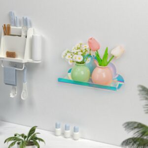 Lesnala 2Pcs Cloud Mini Shelf Iridescent Floating Shelves Floating Shelves for Wall Acrylic Wall Mounted Iridescent Acrylic Shelves with Stickers and Screws for Bathroom Bedroom Living Room Office