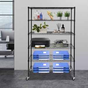 ZeStarDair Metal Shelve, Wire Shelving with Wheels 6-Tier Heavy Duty Storage Rack Utility Wire Rack 47 * 17 * 80 in Storage Shelving Unit Adjustable Storage Rack for Garage Kitchen Office (Black)