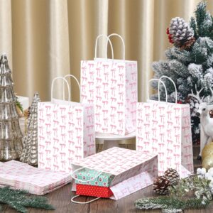 Kolldenn 16 Pcs Coquette Pink Bow Paper Gift Bags Women Birthday Christmas Party Favor Bags with Handles Goodie Candy Bags for Pink Bridal Engagement Party Supplies 8.3 x 5.9 x 3.1 In(Small Pink Bow)