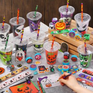 Tioncy 218 Pcs Halloween Trick or Treat Party Favors Halloween Stationery Set Trick or Treat Gifts Bulk with Cups Halloween Goody Bag Fillers for Halloween Party Prizes Trick or Treat Party Supplies