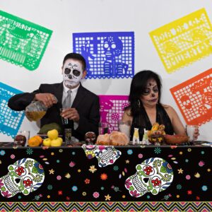 Hxezoc 3 Pack Day of The Dead Tablecloths, Disposable Plastic Skull Party Table Cover for Dia De Los Muertos Party Mexican Festival Holiday Party Decorations Outdoor Indoor Party Supplies