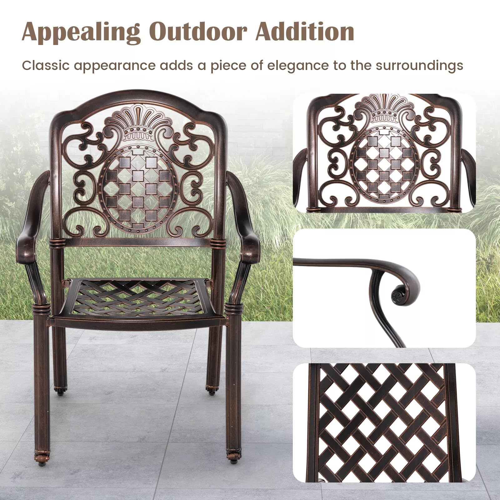 VcJta 2PCS Aluminum Outdoor Armchairs, Patio Metal Chairs with Ergonomic Curved seat - Stylish Seating for Your Garden