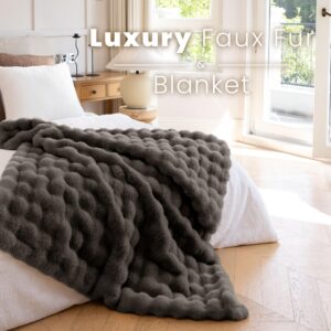 Cozy Faux Fur Blanket – Soft, Fluffy, Warm Bubble Blanket for Couch, Bed & Living Room | Large and Luxury Fleece Blanket | Ideal for Couch Throws, Decorative Throws, or Bed Comforter,Apricot Orange