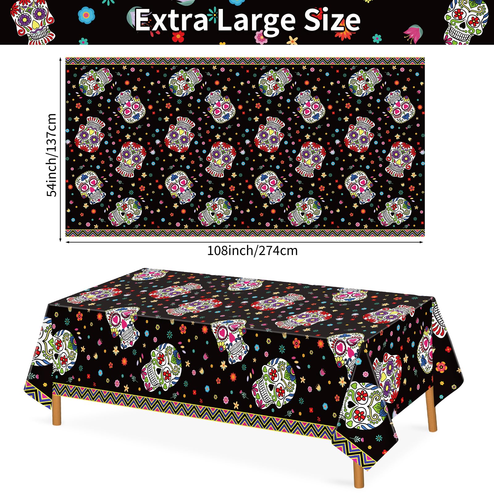 Hxezoc 3 Pack Day of The Dead Tablecloths, Disposable Plastic Skull Party Table Cover for Dia De Los Muertos Party Mexican Festival Holiday Party Decorations Outdoor Indoor Party Supplies