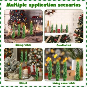 MTLEE 4 Pcs Christmas Tree Shaped Taper Candles Xmas Eve Holiday Candle Unscented Candlesticks for Christmas Party Room House Kitchen Decor Wedding Decorations Gift(Green,5 Inch)