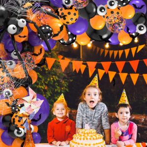 Oomloid 126 Pcs Halloween Balloon Garland Arch Kit, Halloween Party Decorations Include Spider Web, Bats, Purple Orange and Black Balloons for Halloween Birthday Party Supplies Decor