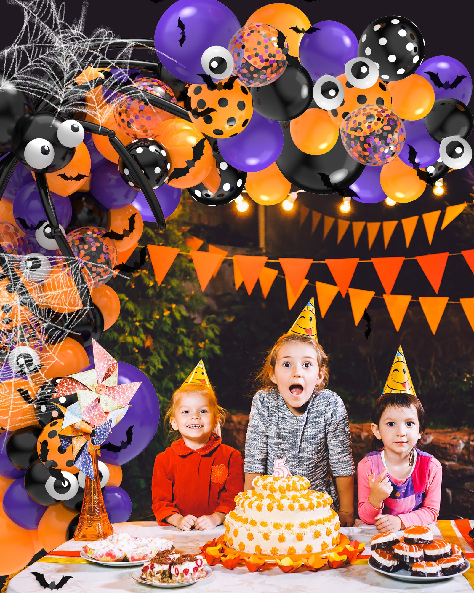 Oomloid 126 Pcs Halloween Balloon Garland Arch Kit, Halloween Party Decorations Include Spider Web, Bats, Purple Orange and Black Balloons for Halloween Birthday Party Supplies Decor