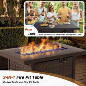 gaildon Patio Furniture Set, 7 PCS Outdoor Sectional Patio Furniture Set with 42" Fire Pit Table, All-Weather Rattan Wicker Sofa Couch for Garden Backyard Deck Poolside, Black