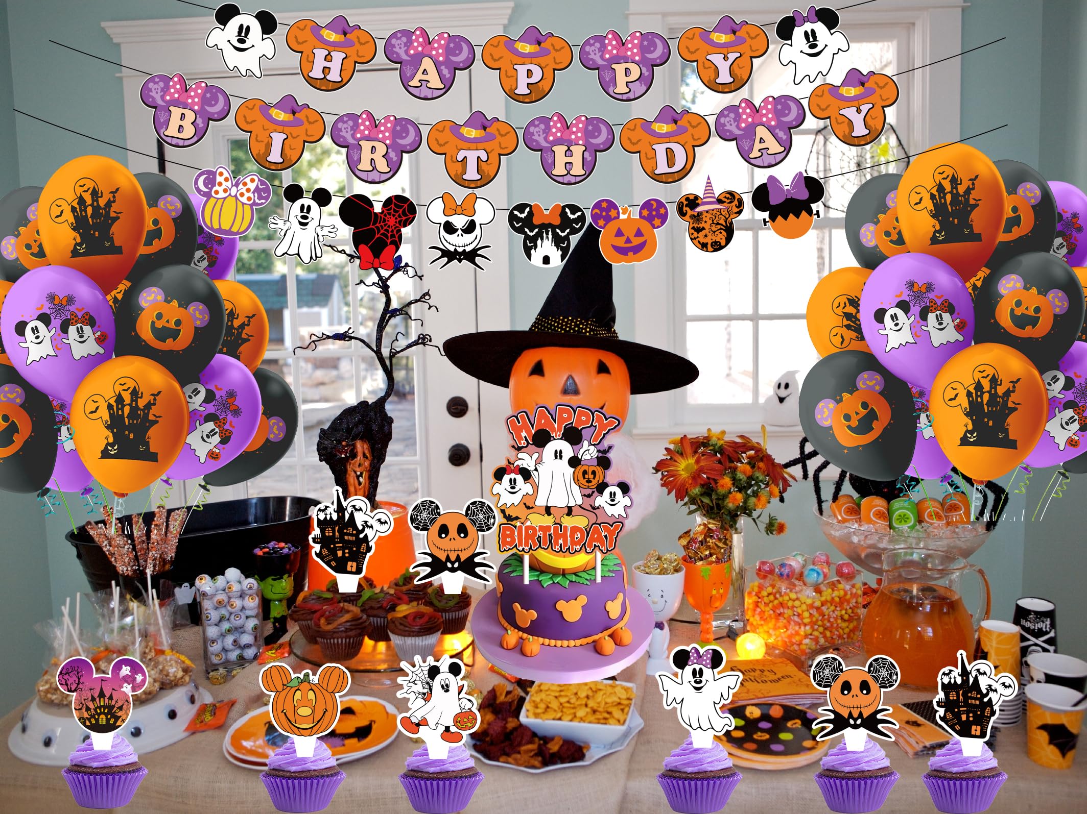 Halloween Mouse Party Decoration Halloween Mouse Party Theme Banners Latex Balloons Cupcake Toppers for Baby ShowerParty Decoration