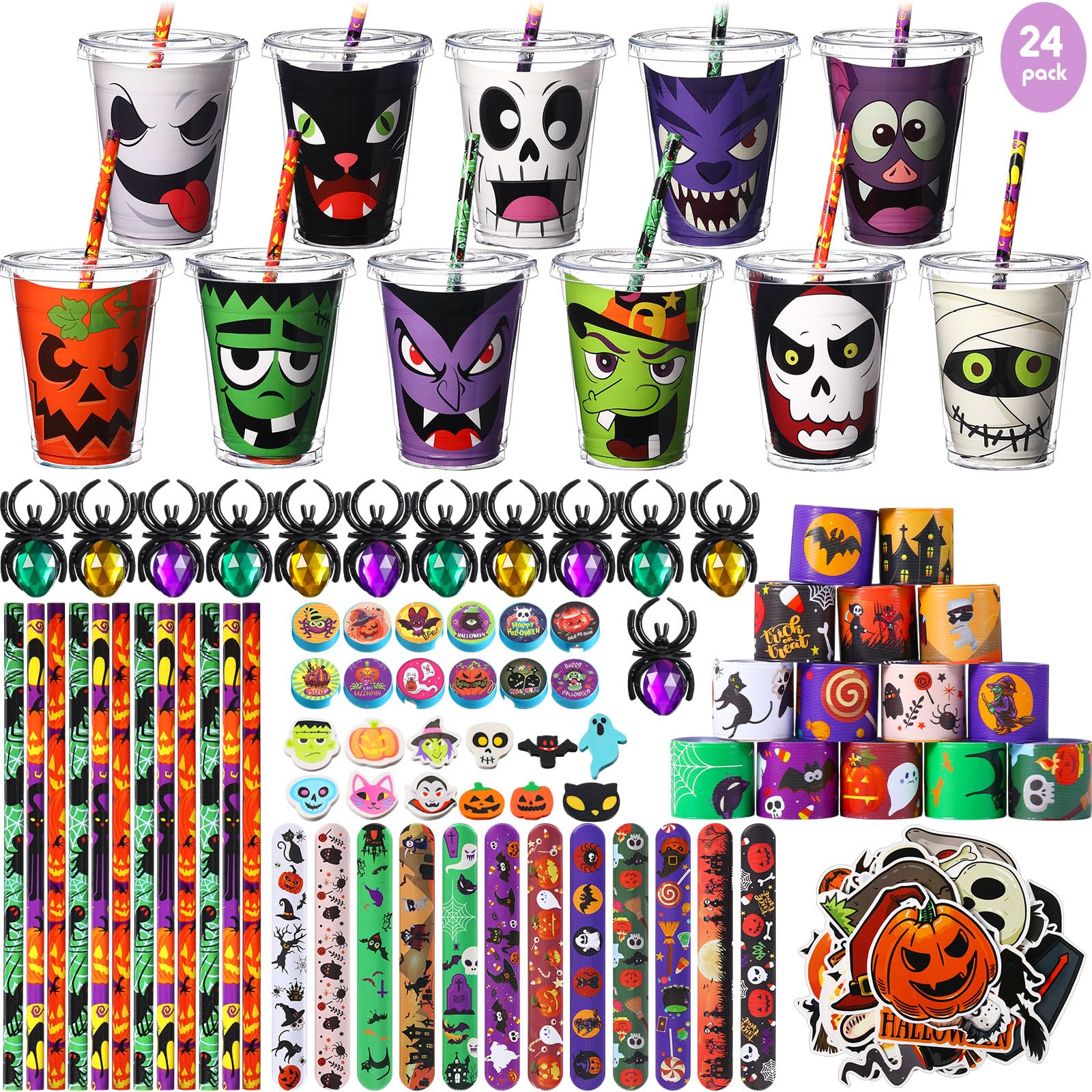 Tioncy 218 Pcs Halloween Trick or Treat Party Favors Halloween Stationery Set Trick or Treat Gifts Bulk with Cups Halloween Goody Bag Fillers for Halloween Party Prizes Trick or Treat Party Supplies