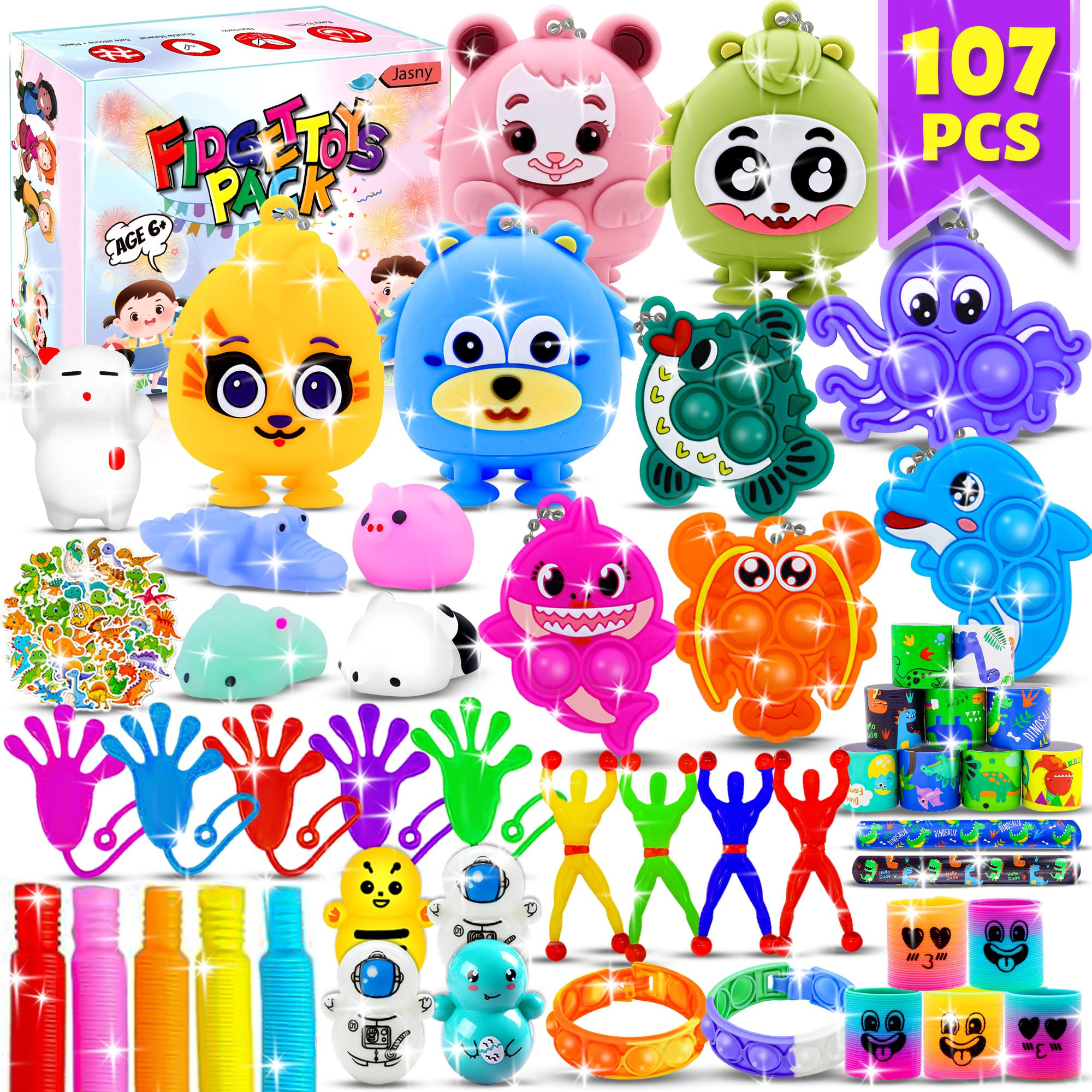 107Pcs Party Favors for Kids, Fidget Toy Pack Stocking Stuffers Birthday Gift Toys, Carnival Reward Classroom Prizes ,Treasure Box Toys Goodie Bag Stuffers Pinata Fillers for Kids 8-12