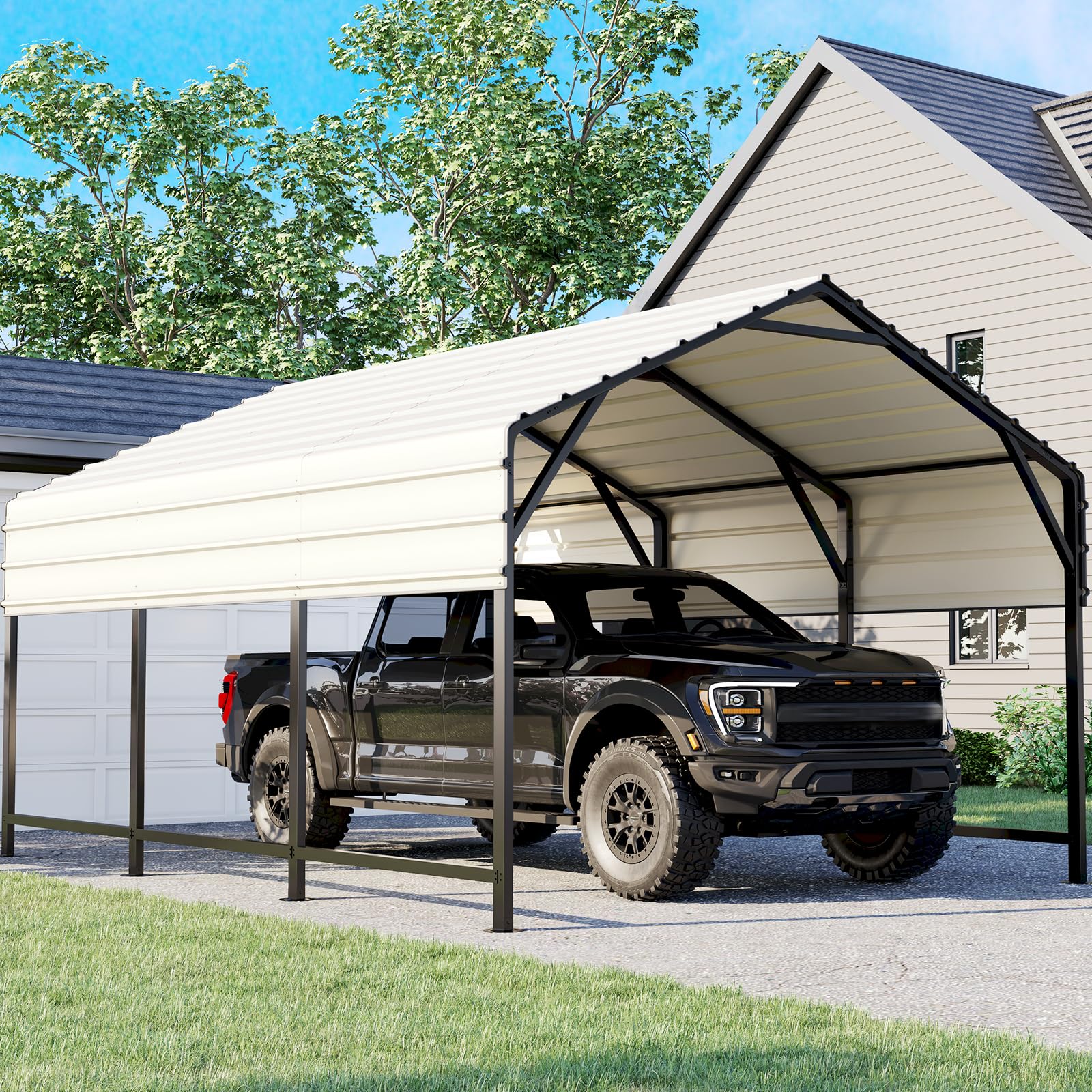 ADVANCE OUTDOOR Metal Roof Carport Kits 10x15 ft Heavy Duty Steel Car Canopy Hard Top Garage