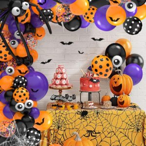 Oomloid 126 Pcs Halloween Balloon Garland Arch Kit, Halloween Party Decorations Include Spider Web, Bats, Purple Orange and Black Balloons for Halloween Birthday Party Supplies Decor