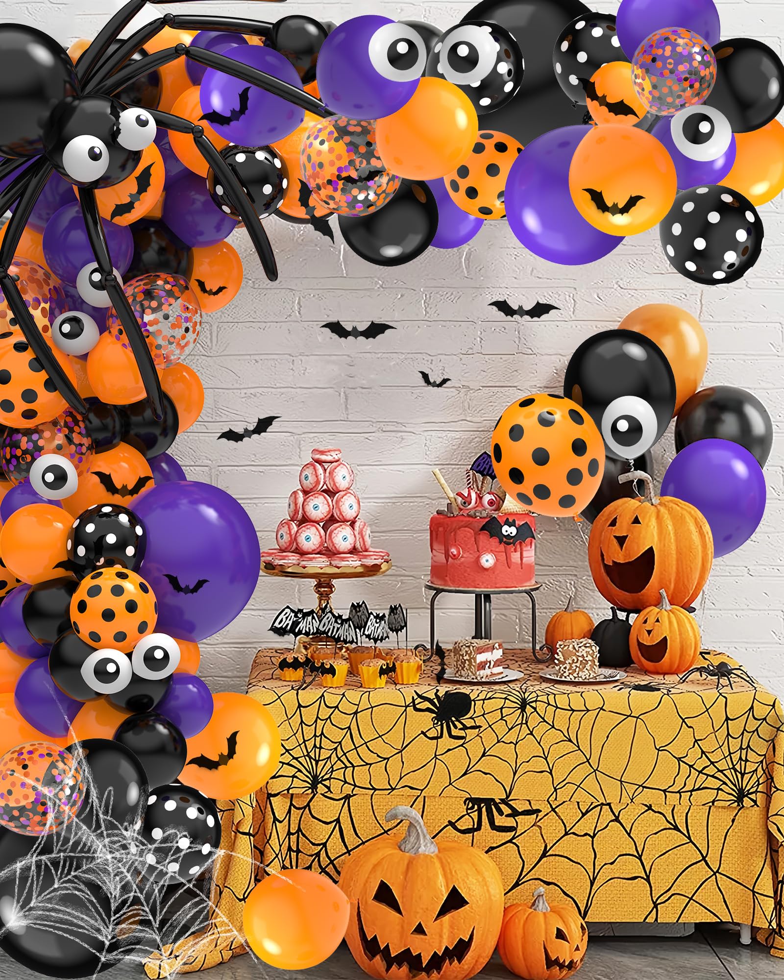 Oomloid 126 Pcs Halloween Balloon Garland Arch Kit, Halloween Party Decorations Include Spider Web, Bats, Purple Orange and Black Balloons for Halloween Birthday Party Supplies Decor