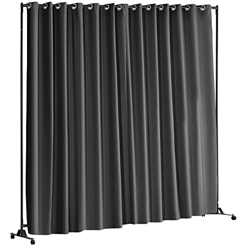 VEVOR Room Divider Curtain, 8 ft x 10 ft Portable Panel Room Divider with Wheels Curtain Divider Stand, Room Divider Privacy Screen for Office, Bedroom, Dining Room, Study, Light Grey