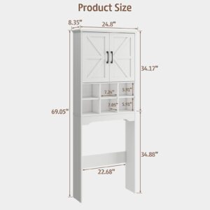 Befrases Over The Toilet Storage Cabinet with 2 Doors Storage Cabinet, Bathroom Storage Cabinet with Adjustable Storage Compartments, Suitable for Bathroom, Laundry Room, Small Spaces, White