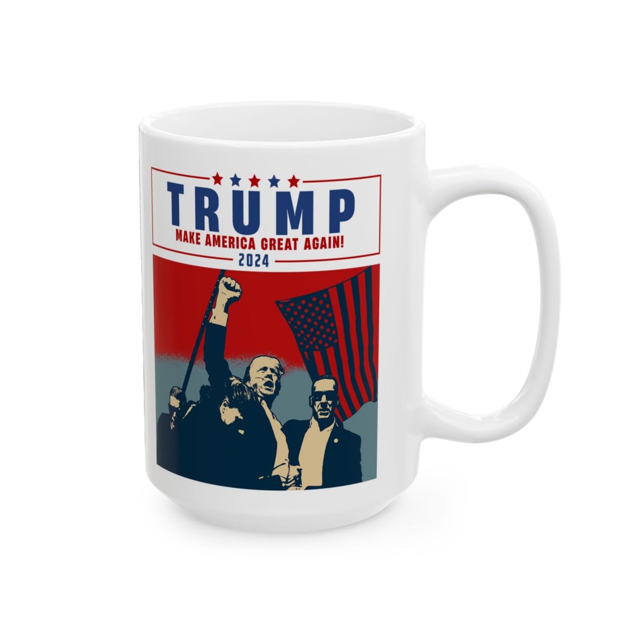 LEISAC Donald Trump 2024, Trump Assassination Attempt Coffee Mug 15Oz, Fight Never Surrender, Make America Great 2024 Campaign President Election Vote Funny Ceramic Gift Cup for Trump Supporter