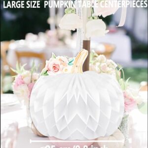 Fall Honeycomb Pumpkin Centerpiece for Table,Little Pumpkin Baby Shower Decorations for Girl Boy,10 Inch Paper Hanging Pumpkin Decorations for Thanksgiving Halloween,W A Little Pumpkin is On Her Way