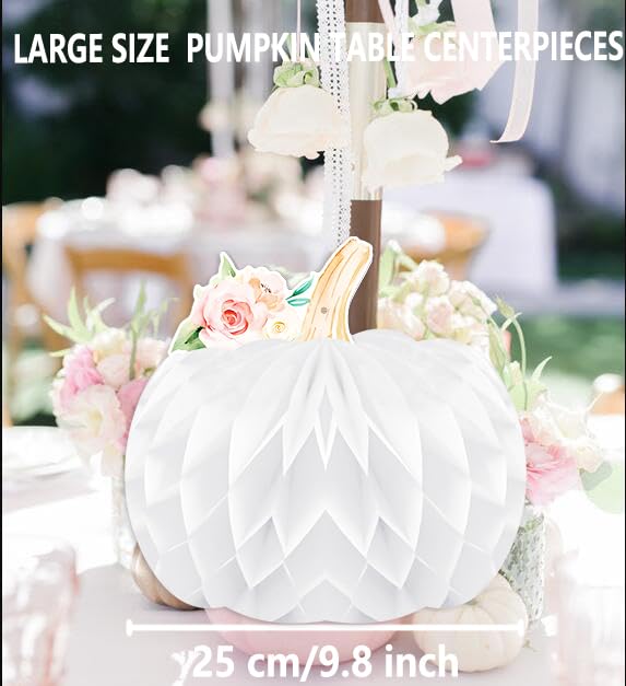 Fall Honeycomb Pumpkin Centerpiece for Table,Little Pumpkin Baby Shower Decorations for Girl Boy,10 Inch Paper Hanging Pumpkin Decorations for Thanksgiving Halloween,W A Little Pumpkin is On Her Way