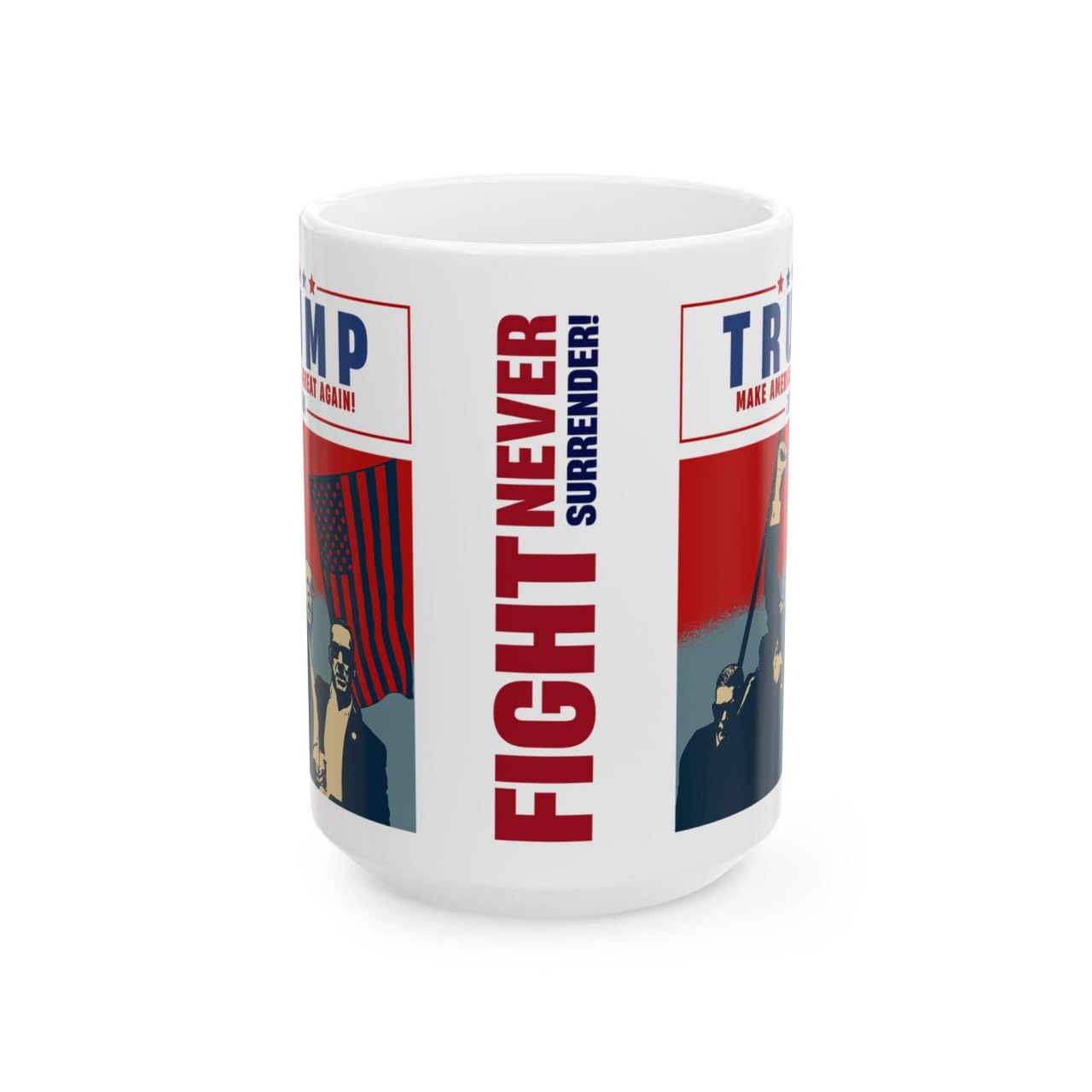 LEISAC Donald Trump 2024, Trump Assassination Attempt Coffee Mug 15Oz, Fight Never Surrender, Make America Great 2024 Campaign President Election Vote Funny Ceramic Gift Cup for Trump Supporter