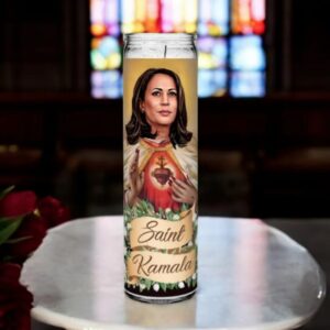 Saint Kamala Harris Celebrity Prayer Devotional Parody Altar Candle, 8" white unscented