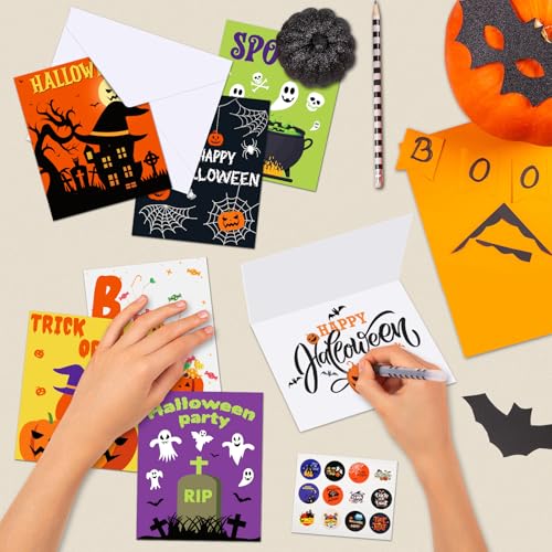 NEBURORA 30 Pack Halloween Greeting Cards with Envelopes and Stickers for Halloween Party Favors Gifts Goodie Bag Fillers