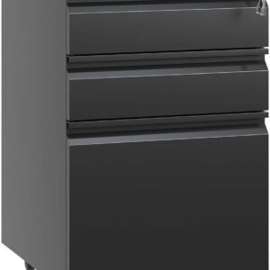 Daokesecr Filing Cabinets for Home Office, 3 Drawer File Cabinet with Lock, Under Desk Home Office Cabinet, Locking File Cabinet for A4/Letter/Legal, Fully Assembled Expect Casters, Matte Black