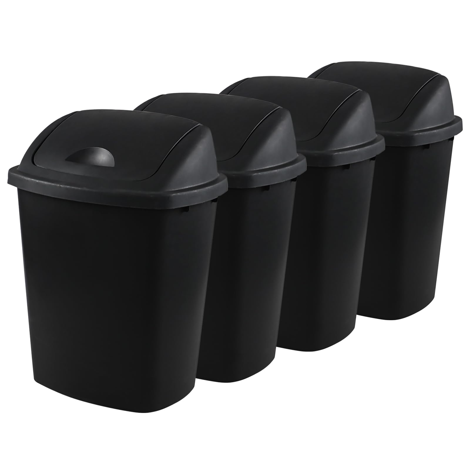 Nesmilers 25 Liter Plastic Swing-Top Trash Can, 4-Pack Swing Lid Waste Can, Black