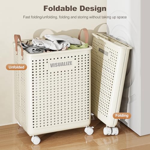 Ergocar Foldable Storage Basket With Universal Wheels Swivel Mobile Family Dormitory Breathable Hollow Out For Toys, Clothes, Storage Container Organiser