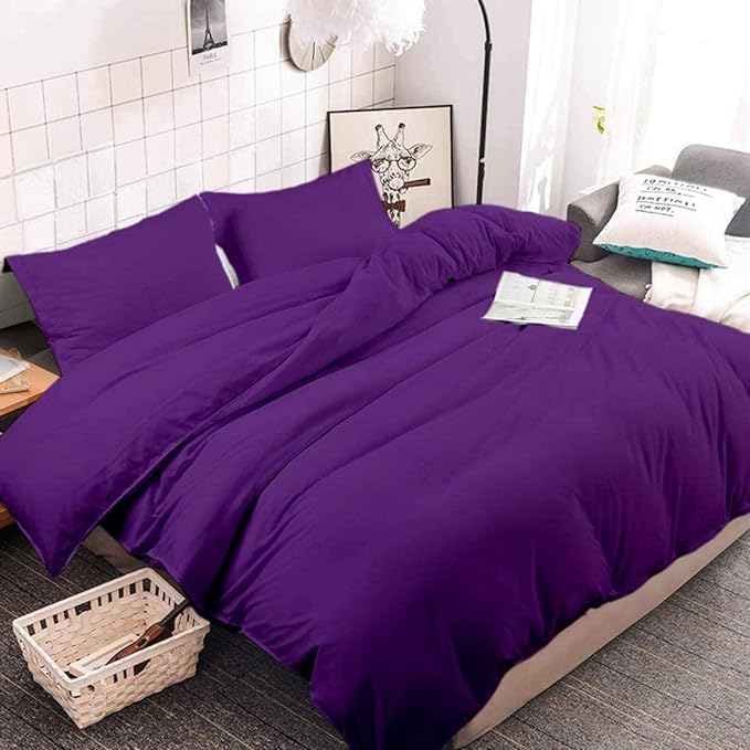 800 Thread Count 3 Pcs Plain Duvet Cover Set - 100% Egyptian Cotton Full (90'' x 90'') Size Purple Comforter/Quilt Cover with Zipper & Corner Ties (1 Duvet Cover & 2 Pillowcases)