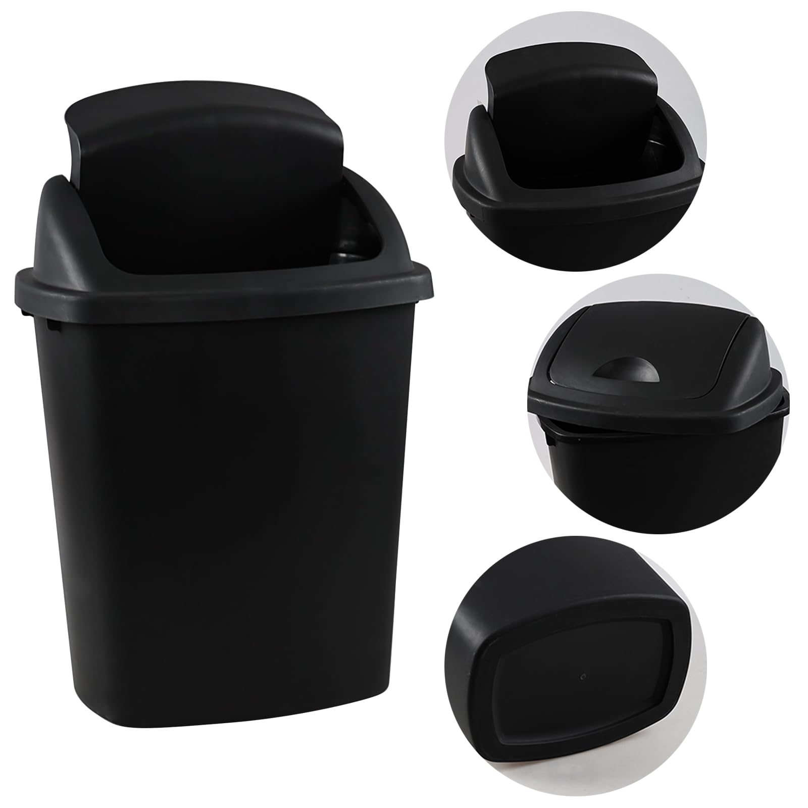 Nesmilers 25 Liter Plastic Swing-Top Trash Can, 4-Pack Swing Lid Waste Can, Black