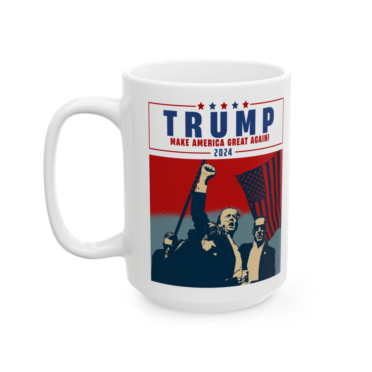 LEISAC Donald Trump 2024, Trump Assassination Attempt Coffee Mug 15Oz, Fight Never Surrender, Make America Great 2024 Campaign President Election Vote Funny Ceramic Gift Cup for Trump Supporter