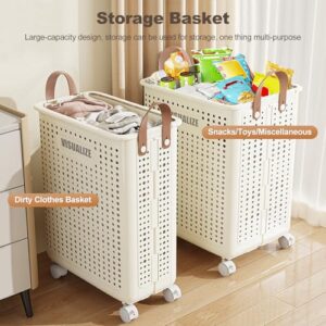 Ergocar Foldable Storage Basket With Universal Wheels Swivel Mobile Family Dormitory Breathable Hollow Out For Toys, Clothes, Storage Container Organiser