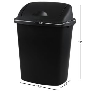 Nesmilers 25 Liter Plastic Swing-Top Trash Can, 4-Pack Swing Lid Waste Can, Black