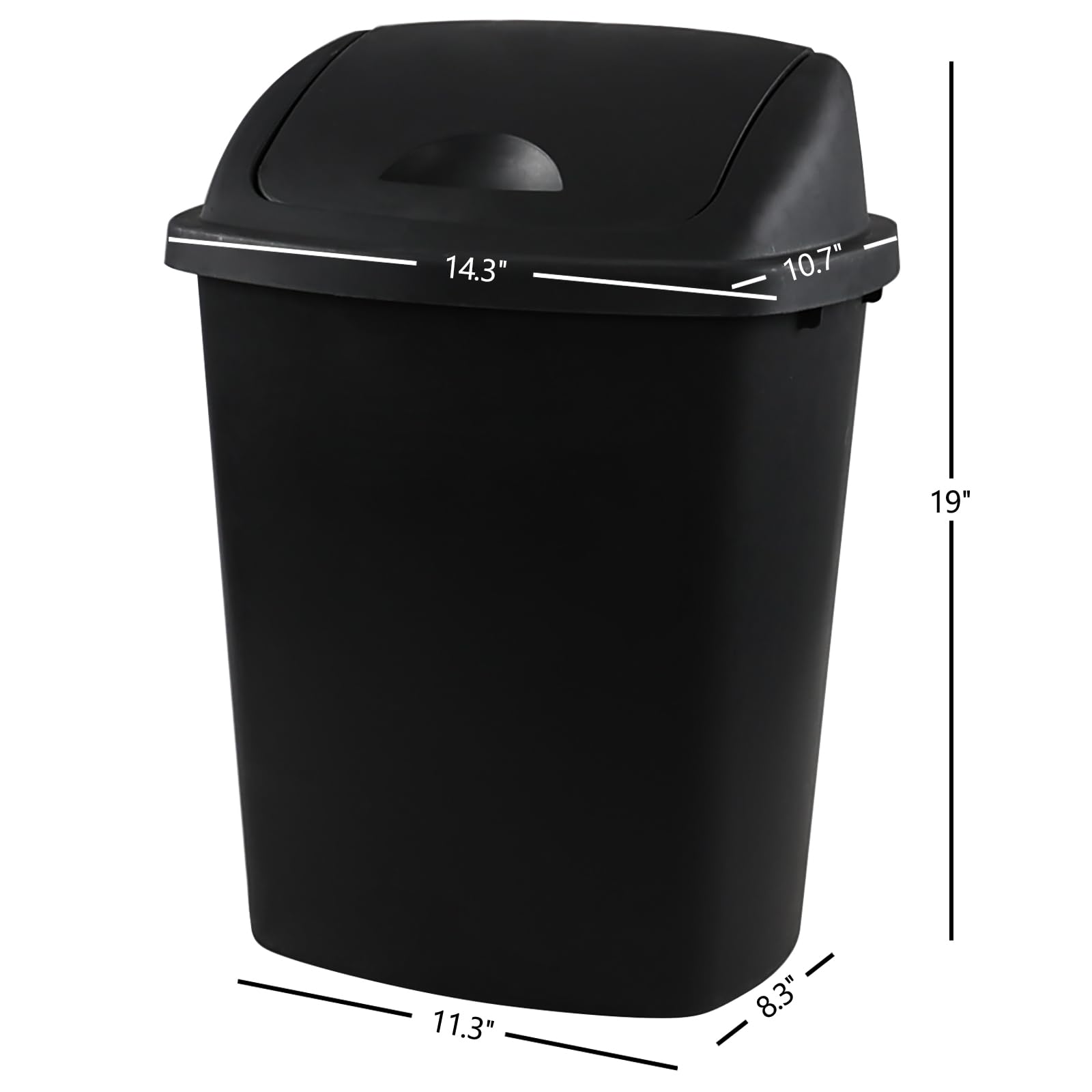 Nesmilers 25 Liter Plastic Swing-Top Trash Can, 4-Pack Swing Lid Waste Can, Black